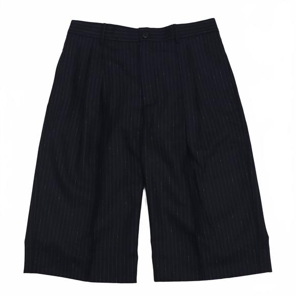 NEW SALVATORE FERRAGAMO men's striped wool shorts in navy